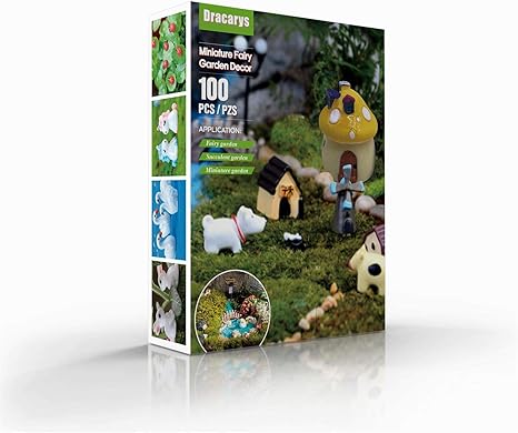 Dracarys Selected 100 Pcs Fairy Garden Accessories, Fairy Garden Kit, Miniature Figurines, Micro Landscape Ornaments Kit, Garden DIY Animals, Environmental Resin, Forest Encounters