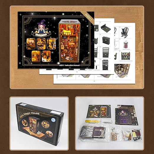 3D Book Nook Kit, DIY Miniature House Kit with LED Light, Booknook Libray Puzzle Creative Gifts Suitable for Adults, Dollhouse Miniature Adults
