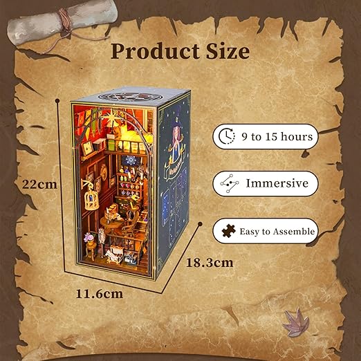 3D Book Nook Kit, DIY Miniature House Kit with LED Light, Booknook Libray Puzzle Creative Gifts Suitable for Adults, Dollhouse Miniature Adults