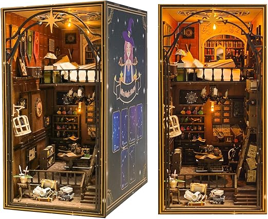 3D Book Nook Kit, DIY Miniature House Kit with LED Light, Booknook Libray Puzzle Creative Gifts Suitable for Adults, Dollhouse Miniature Adults