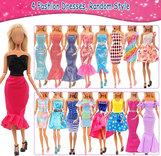 Barwa Lot 15 Items = 5 Sets Fashion Casual Wear Clothes/Outfit with 10 Pair Shoes 23 Accessories for 11.5 Inch 28-30 cm Doll Xmas Gift