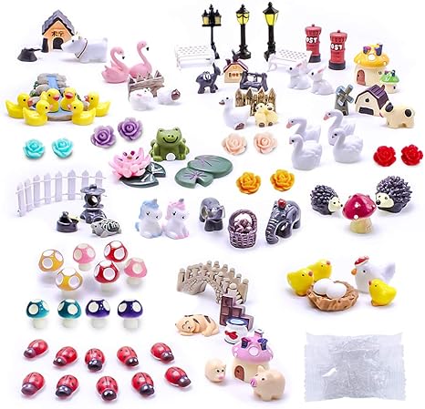 Dracarys Selected 100 Pcs Fairy Garden Accessories, Fairy Garden Kit, Miniature Figurines, Micro Landscape Ornaments Kit, Garden DIY Animals, Environmental Resin, Forest Encounters