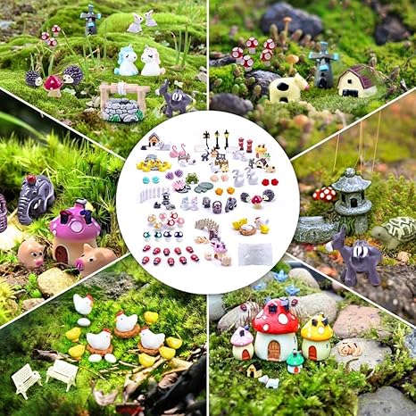 Dracarys Selected 100 Pcs Fairy Garden Accessories, Fairy Garden Kit, Miniature Figurines, Micro Landscape Ornaments Kit, Garden DIY Animals, Environmental Resin, Forest Encounters