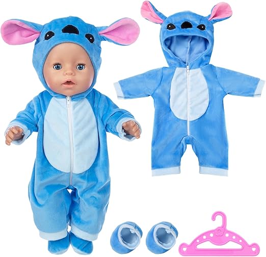 Doll Clothes Outfits Overalls for 14-17 Inch Baby Dolls, Doll Clothes with Hhanger Socks, Blue Doll Clothes for 35-45 cm New Born Baby Dolls Girls Birthday
