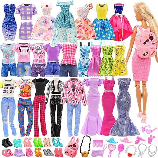 Barwa Lot 15 Items = 5 Sets Fashion Casual Wear Clothes/Outfit with 10 Pair Shoes 23 Accessories for 11.5 Inch 28-30 cm Doll Xmas Gift