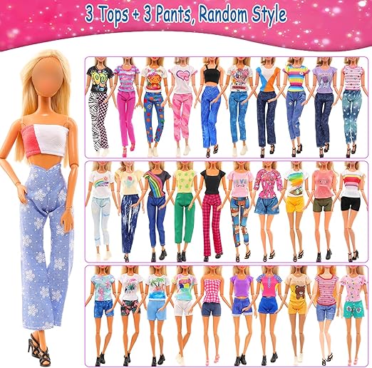 Barwa Lot 15 Items = 5 Sets Fashion Casual Wear Clothes/Outfit with 10 Pair Shoes 23 Accessories for 11.5 Inch 28-30 cm Doll Xmas Gift